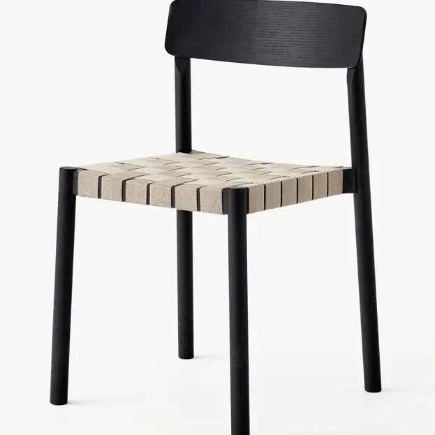 Nordic Strap Dining Chair Home Coffee Chair Tilting Line Back Can Be Stacked Leisure Rope Braided Solid Wood Chair Ins Wind