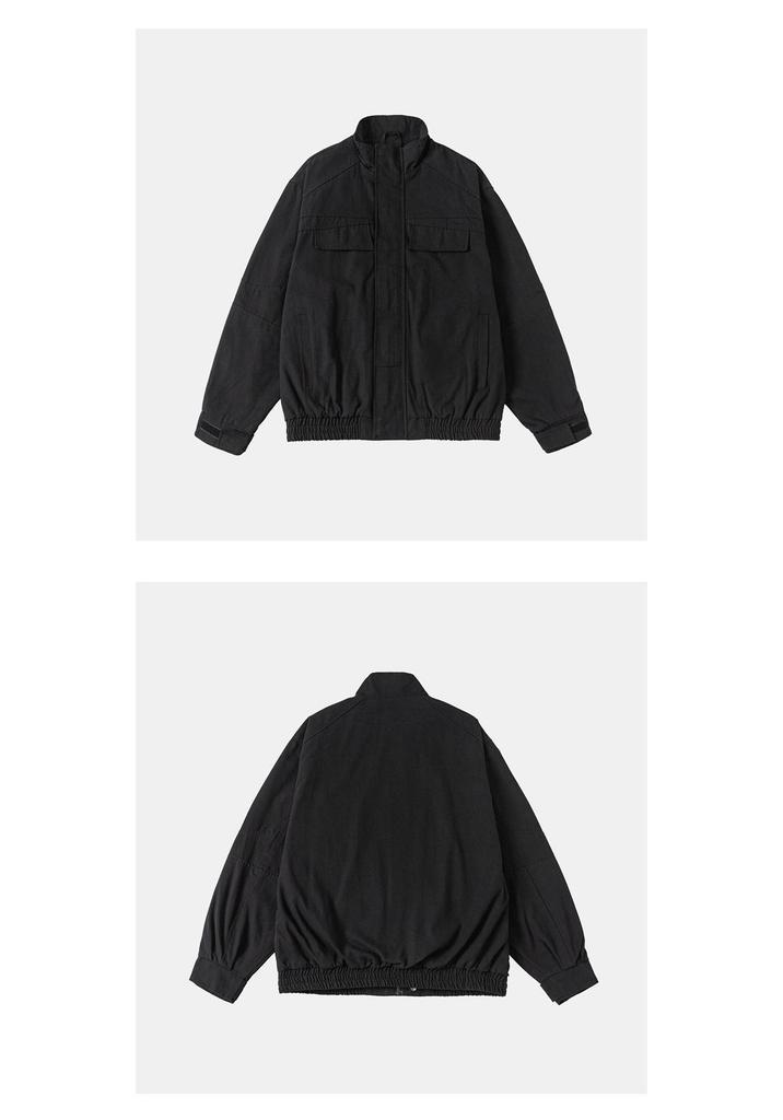 ANGN Unisex Retro Canvas Multi-Pocket Workwear Jacket, Stand-Up Collar, Loose Fit for Spring/Autumn
