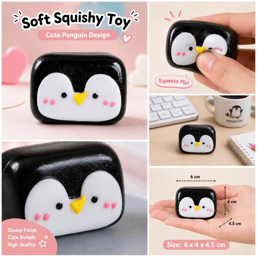 Cookie Shape Penguin Face Squishy Toy Glossy Surface Stress Relief Toy Daily Relaxation