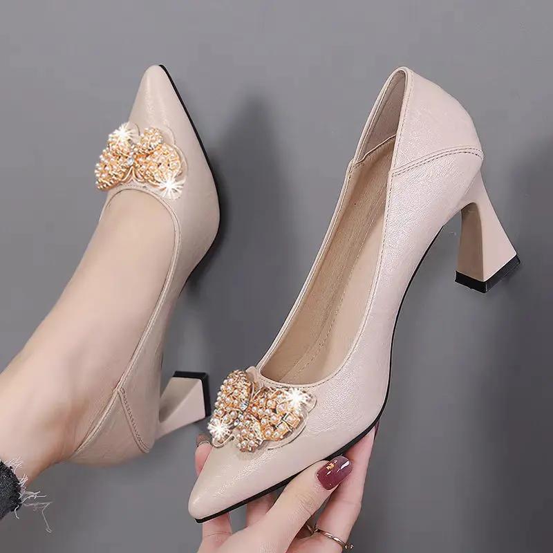 

Модная офисная женская обувь на каблуке с острым носком, туфли-лодочки на высоком каблуке, квадратный массивный блочный каблук, мокасины, женский роскошный бренд Beau Today 39 41