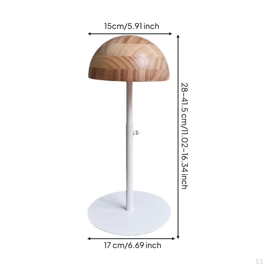 Wooden Hat Form Wood Grain Finish Display Stand Metal Base Woodwhite