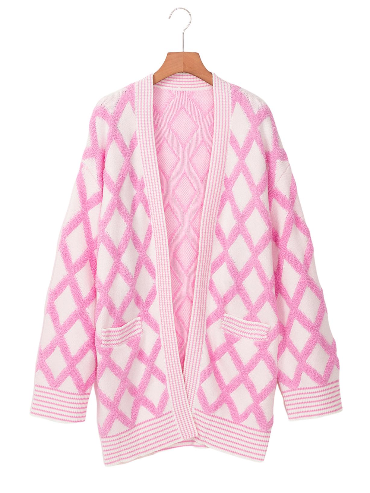 

Shiying Женский зимний кардиган крупной вязки с длинным рукавом и цветными блоками, с несколькими карманами Extra Large розовый