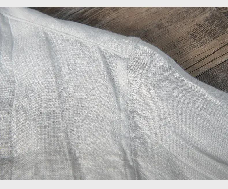 L888 Pánské retro lněné tričko s výstřihem do V - Ležérní jednobarevný top s krátkým rukávem