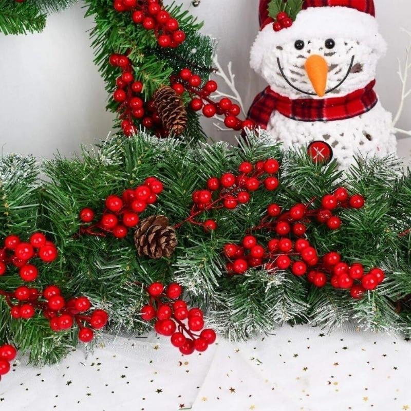 100/1 Stück Künstliche Rote Beerenstiele Kunststoff Weihnachts-Stechpalmenbeeren Zweige DIY Weihnachtsbaumschmuck Neujahrsparty Dekoration Geschenk
