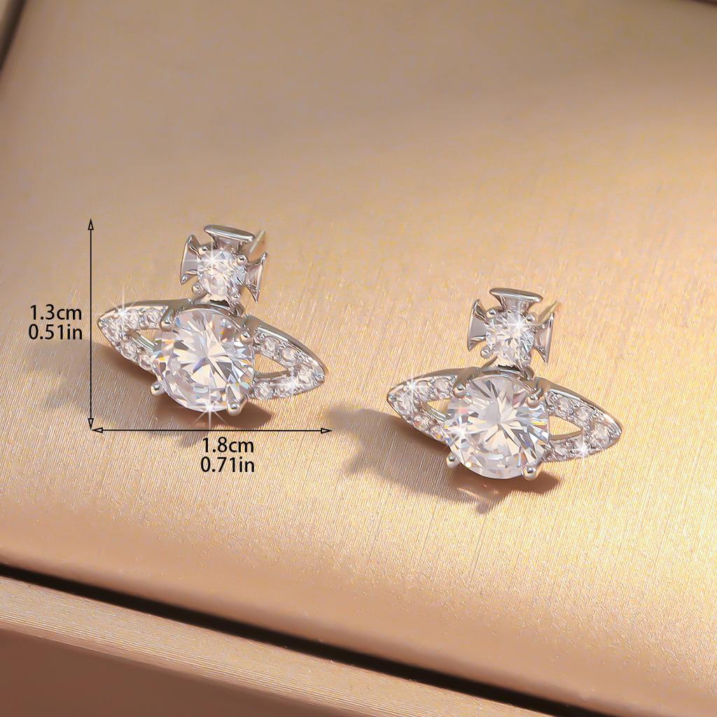 Chic Saturn - Shaped Crystal Stud Earrings Sparkling Unique Design Posting Earrings For Women Elegant Date Jewelry