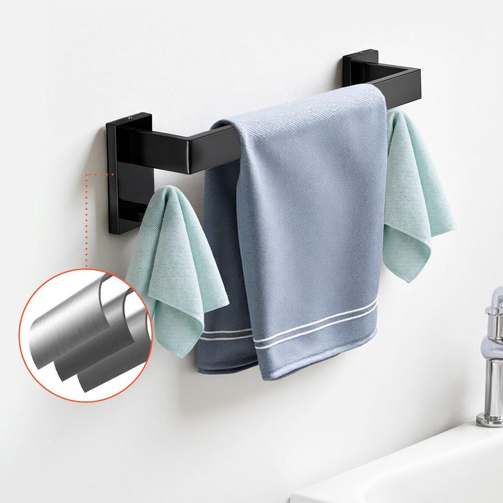 Matte Black Bathroom Hardware Set, 5 Pieces Bathroom Accessories Set, Stainless Steel 16 Inch Towel Bar, Towel Rack, 2 Robe Towel Hooks, Toilet Paper