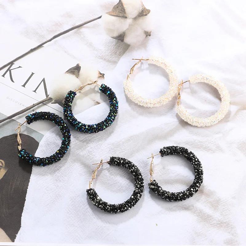Round Hoop Earrings for Women Color Bling Bling Sequin Earring Jewelry for Wedding Party