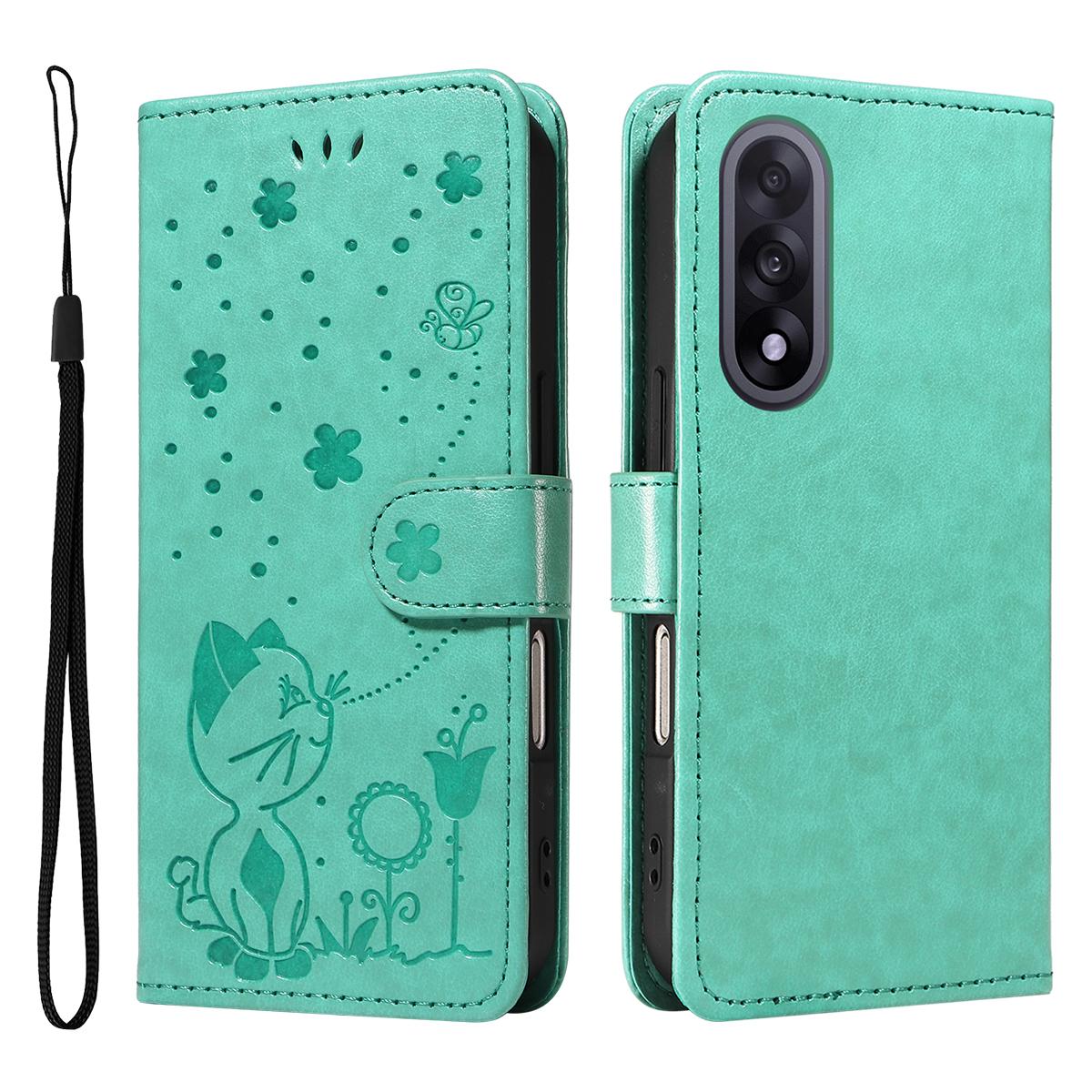 

For OnePlus Nord 5 5G/OnePlus Ace 5 Ultra 5G Leather Wallet Case Cat Bee Pattern Phone Cover Stand Green