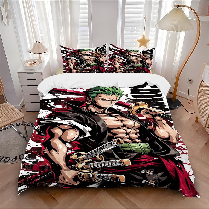 3pcs Roronoa Zoro's Epic Battle Bedding Set Includes Comfortable Bedding with Stylish Design for Bedroom,  H071