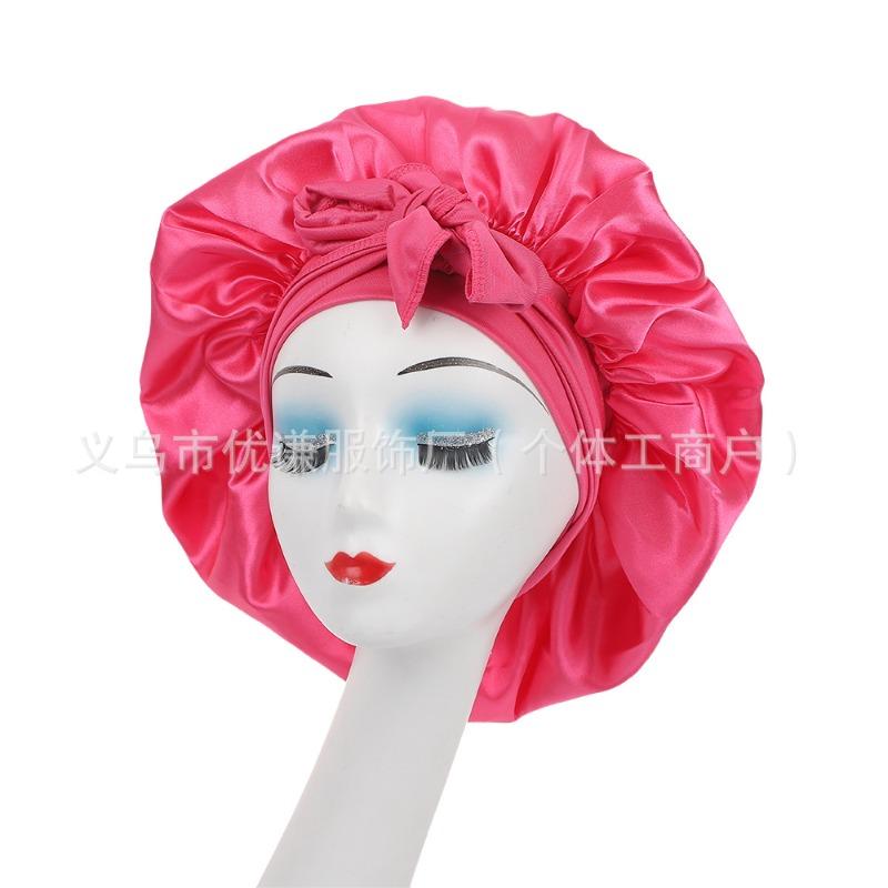 Ladies Satin Ribbon Round Cap Satin Bow Nightcap Hair Care Cap Extra Large Beauty Hair Care Cap