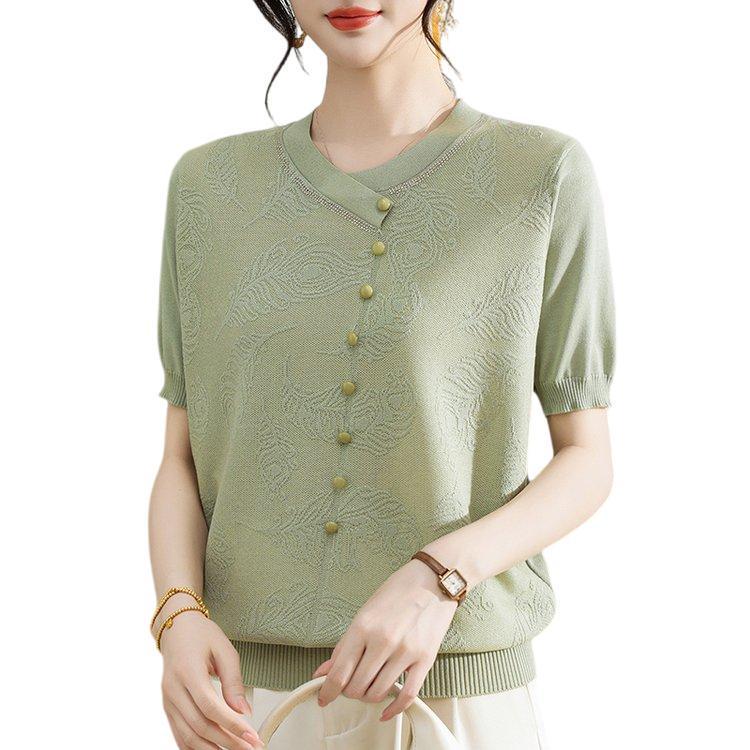 Elegant Retro V-neck Knit T-shirt for Women