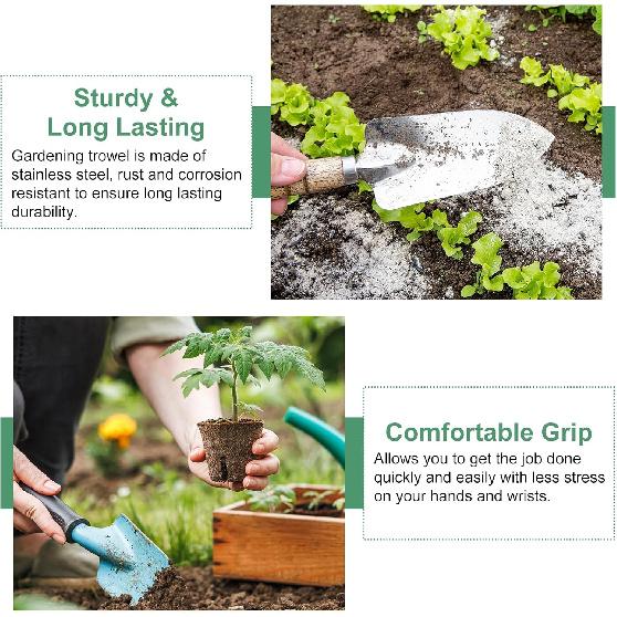 HARFINGTON Seeding Widger 13.6 x 1.26 Stainless Steel Garden Hand Shovel Seed Trowel with Wooden Handle Long & Narrow for Planting Weeding Digging