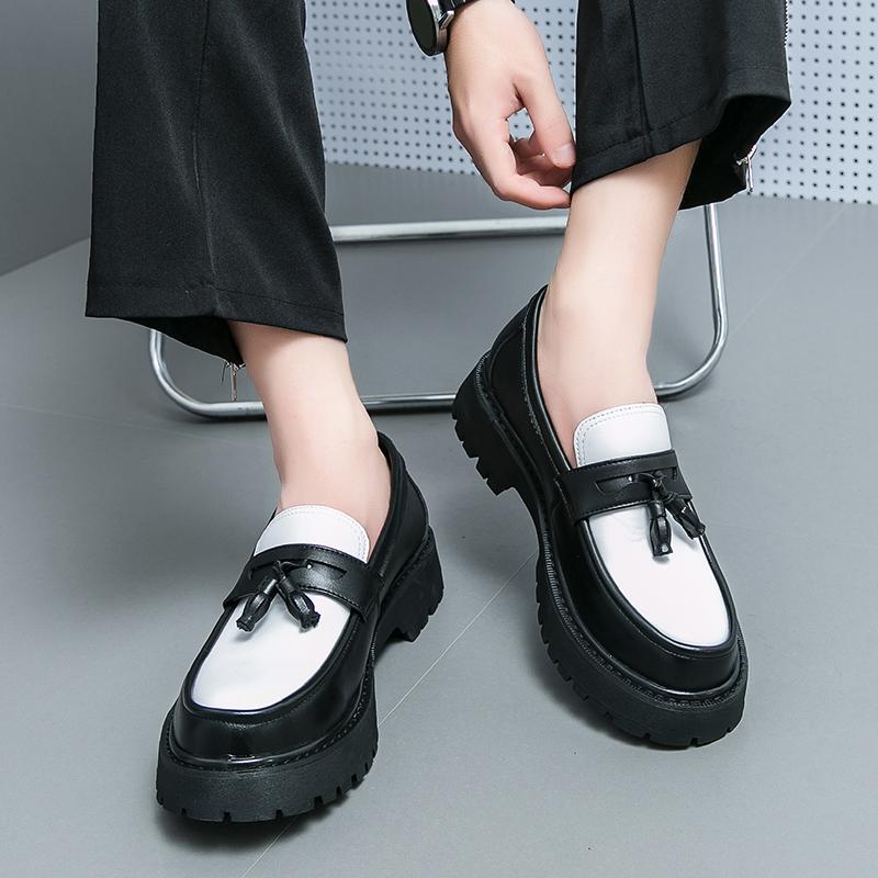 Men's Thick Soled Leather Shoes Contrasting Color Casual Men's shoesLeather Casual Shoes Outdoor Trendy Thick-soled  Shoes