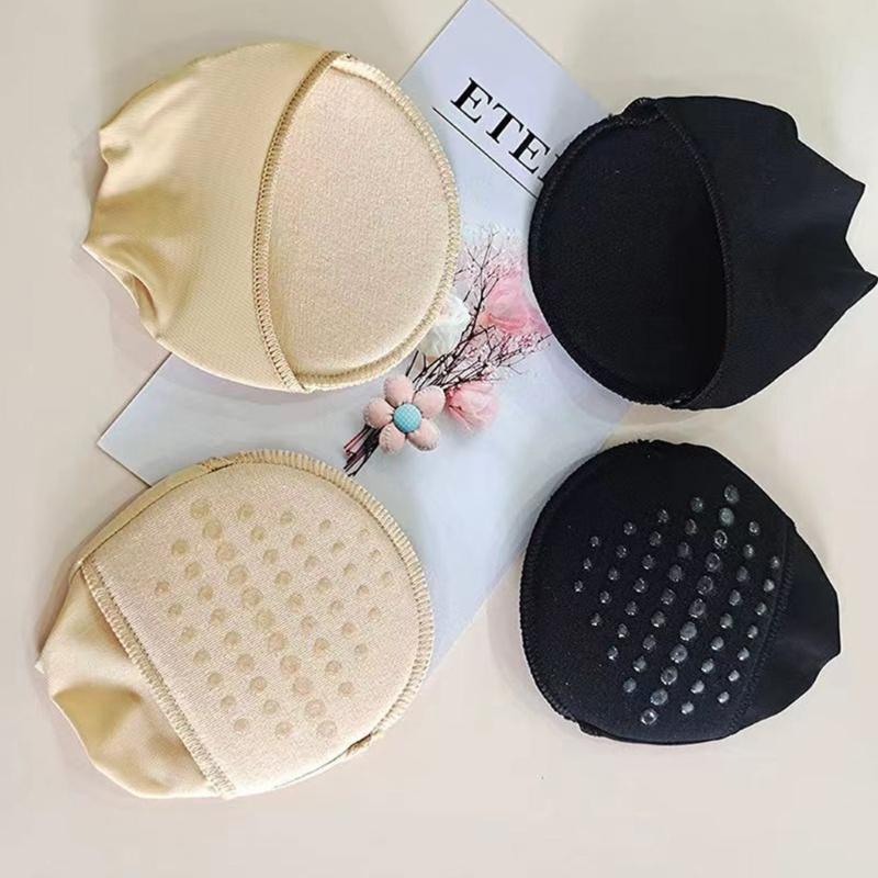 1 Pair Women Sheer Mesh Toe Cover with Padding Non-Skid Bottom Toe Topper Liner Forefoot Pads Cushion Half Socks Insoles