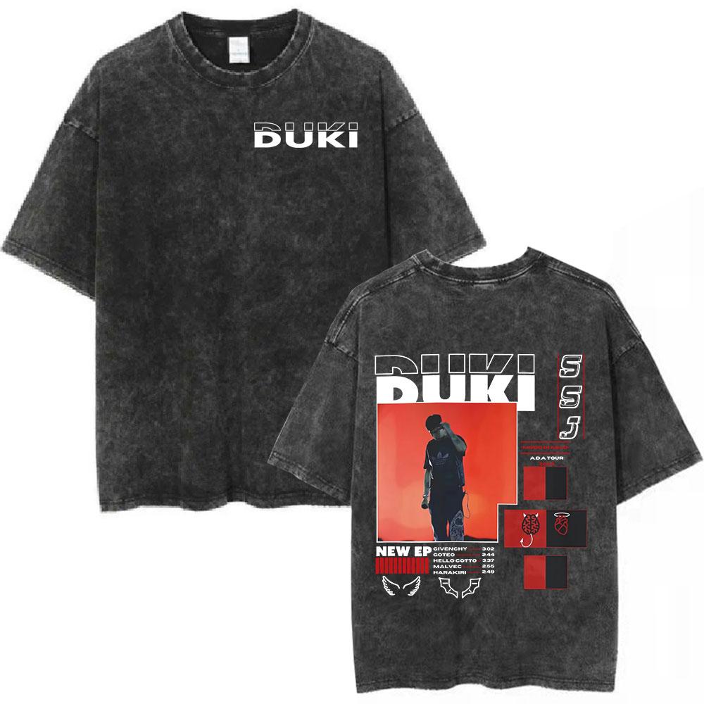 Rapper Duki ADA Tour Vintage Washed Tshirt Men Women Clothing Hip Hop Oversized Tshirts Cotton Cozy Short Sleeve T Shirts