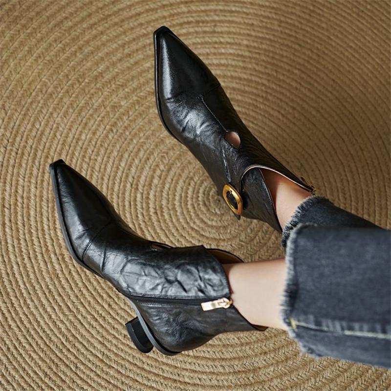 Fashion New Autumn Winter Women Boot Shoes for Women Pointed Toe Short Boots Fashion Boots Genuine Leather Boots Handmade High Heels