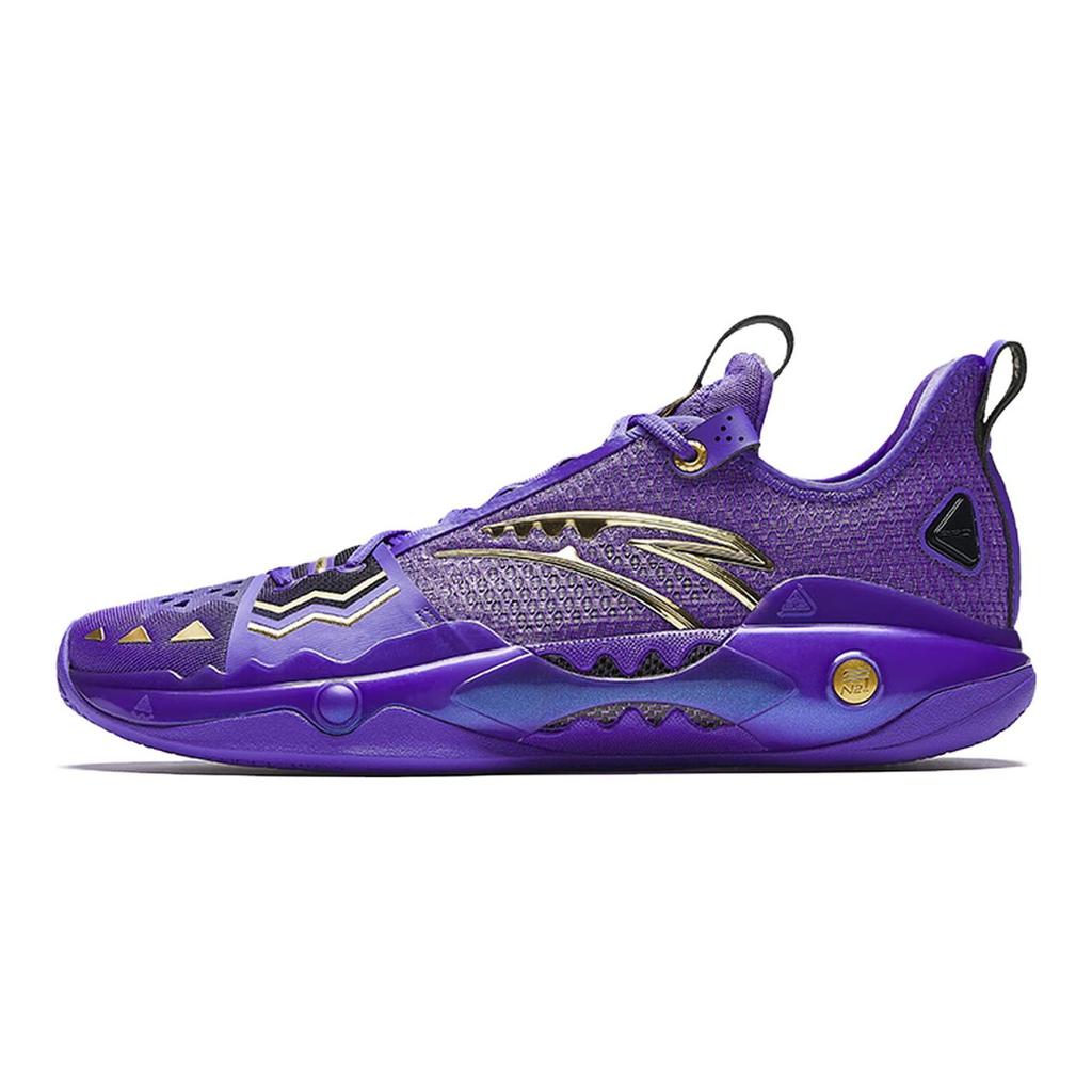 Anta Shock Wave 5 Pro Engraved Memory Cushioning, Wear Resistant Low top Basketball Shoes Men's Purple Gold 112611119S-4