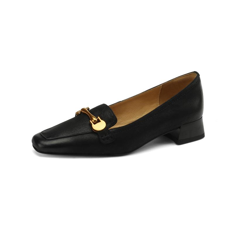Retro Leather Shoes - New Women's Style, Versatile, Thick Mid-heel, Shallow Toe, Single Shoe