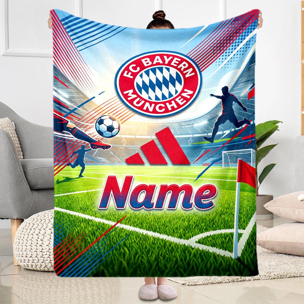 Bayern Munich Soccer Poster Customize Your Name Blanket Cozy Personalized Blanket Comfortable Perfect for Office Chair Bedding Nap Livingroom