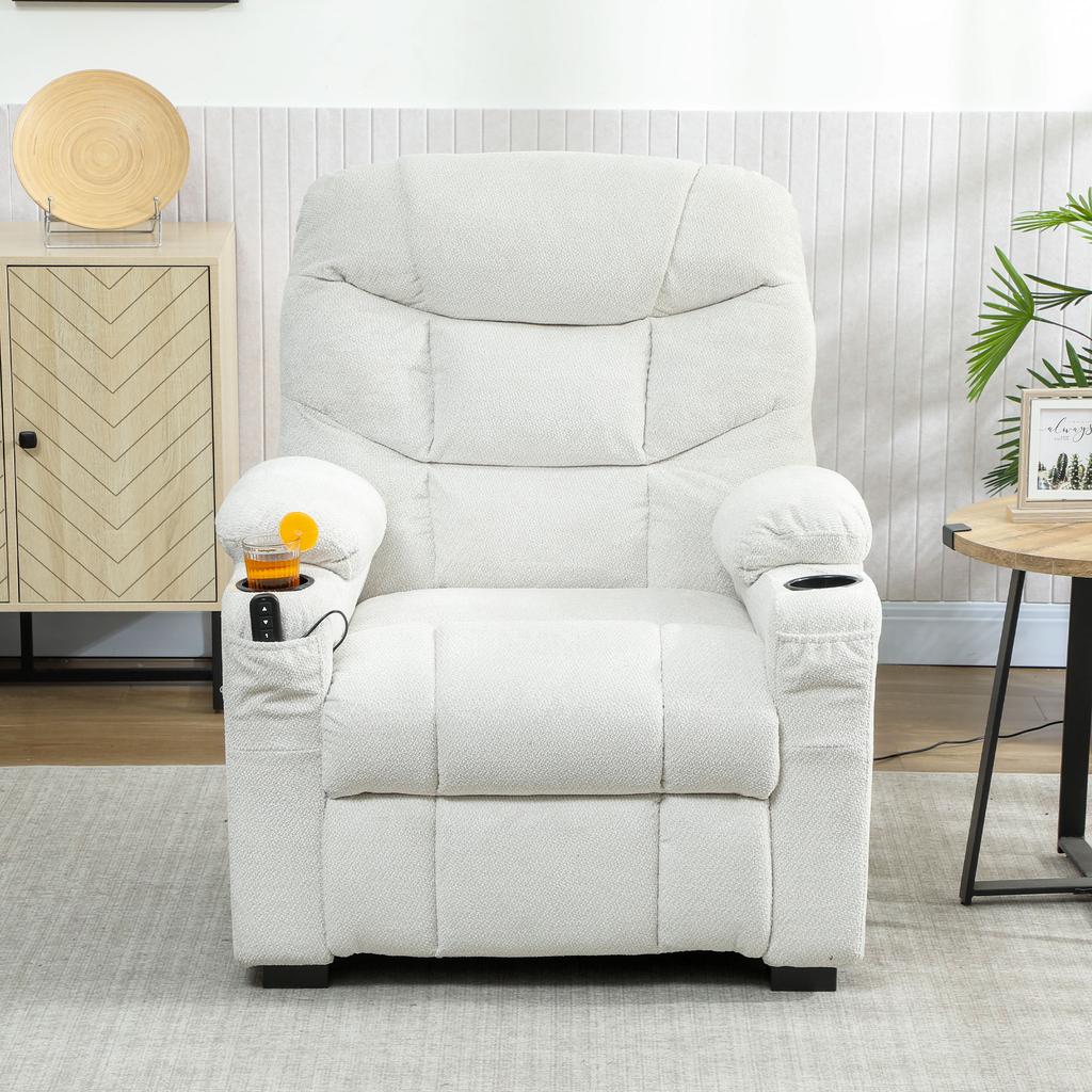 Electric Recliner Chair, USB Port, Footrest, Cup Holders, 94 x 90 x 105 cm, Cream