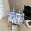Rural Style Lace Lattice Handbag Square Plaid Bow Handbag Korean Style Denim Sweet Crossbody Bag Students