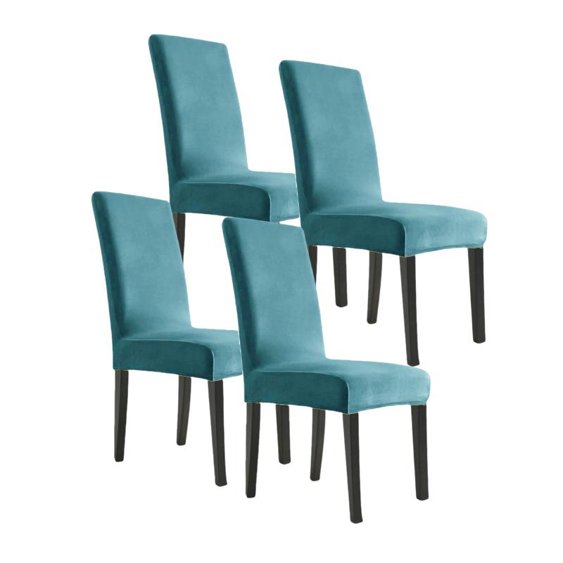 

Simple Solid Velvet Fabric 4pcs Chair Cover Super Soft Chair Covers for Dining Room Seat Cases Stretch for Banquet Autumn Winter Four Piece
