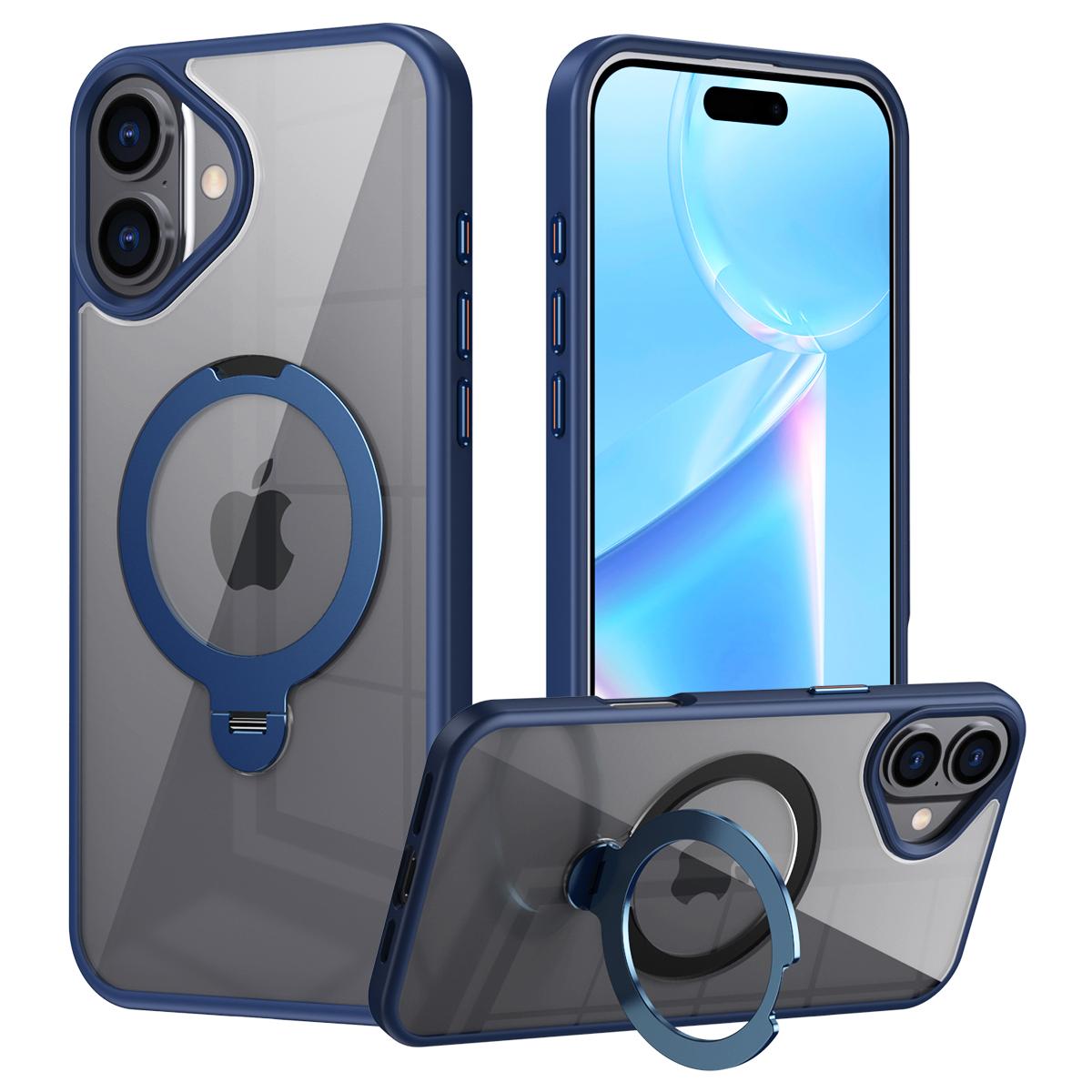 

For iPhone 16 Magnetic Clear Case TPU+Acrylic Kickstand Phone Cover