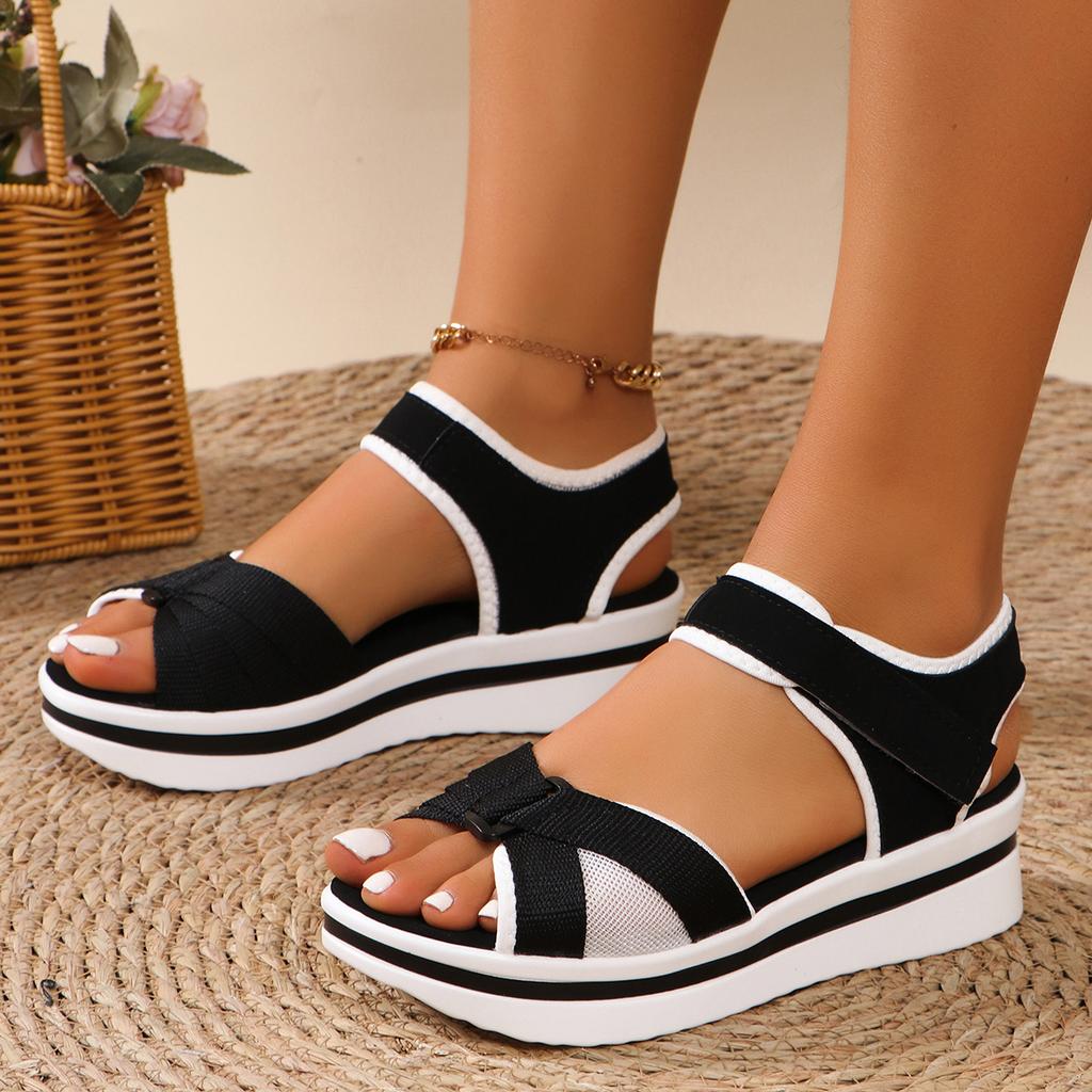 43 Large Size 2025 New Platform Sandals Women's Flat Velcro Women's Beach Sandals