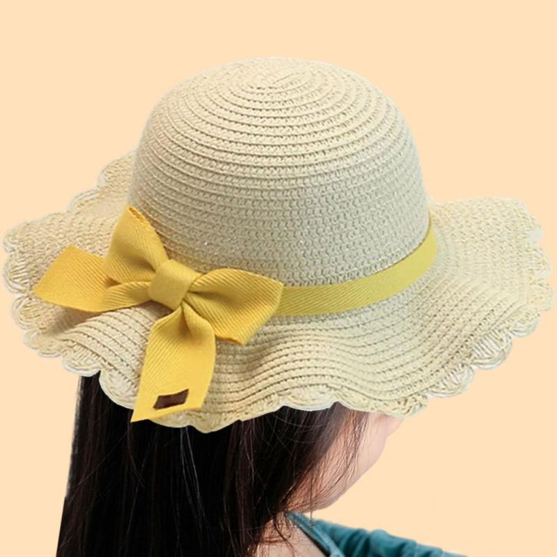 Strohhut & Schultertaschen-Set für Kinder Mädchen Breitkrempiger Sonnenhut Atmungsaktiver Strohhut Outdoor Strand Kopfbedeckung Schleifentasche