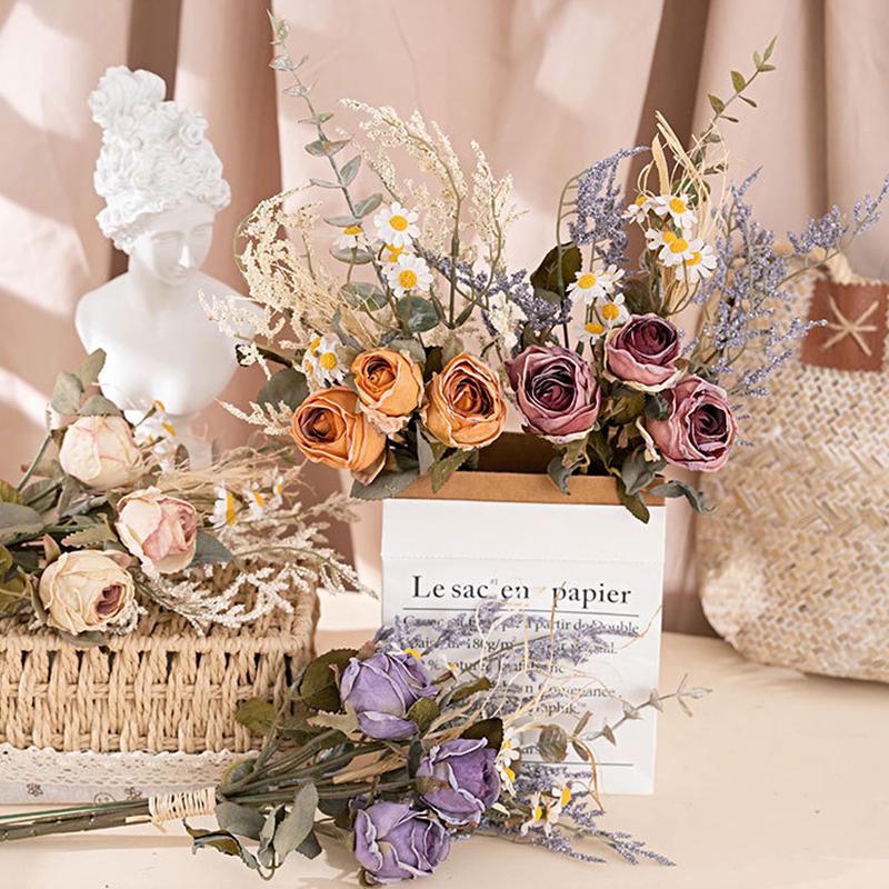 1 Strauß Vintage Seidenrosenstrauß Braut hält künstliche Blume künstliche Blumen