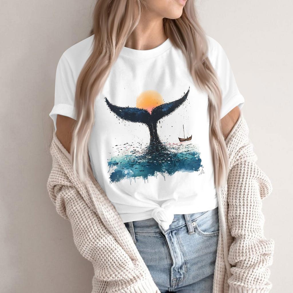 Women's Round Neck Casual Printed Short-sleeved T-shirt Top