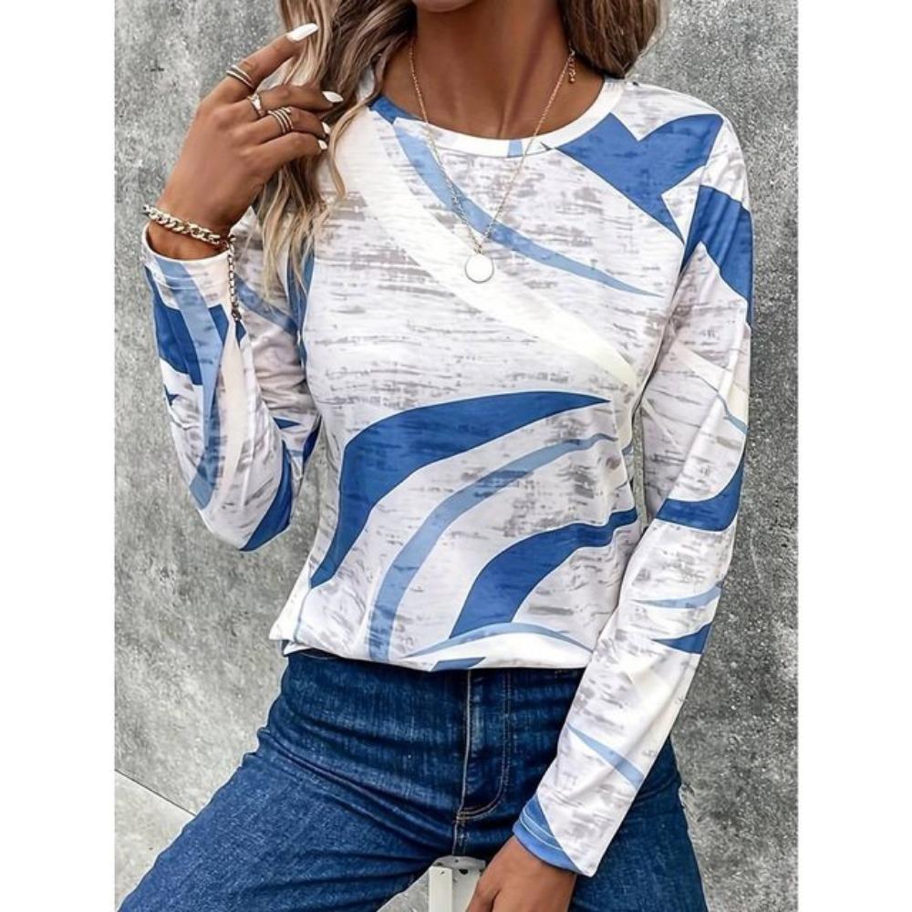Pullover mit Farbverlauf-Streifenmuster Herbst und Winter Lässiges Langarm-Rundhals-Sweatshirt Kariert Damenbekleidung