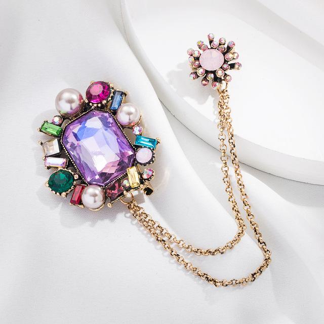 Women Men Colorful Rhinestone Jewelry Brooches Chains Vintage Baroque Pins For Lady Luxury Crystal Pearl Party Brooch Pin Badges