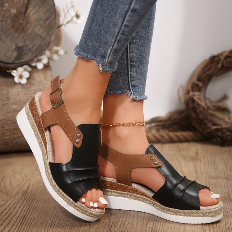 Large Size Wedge Heel Sandals Women's Summer Post-trip Strap Open-toed Sandals Women's Snout Sandals