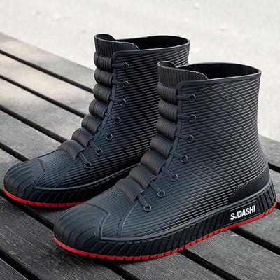 Order A Size Up Fashion Men's Rain Boots Rubber Gumboots Slip On Mid-calf Waterproof Working Boots Comfort Red Non-slip Fishing Shoes for Men