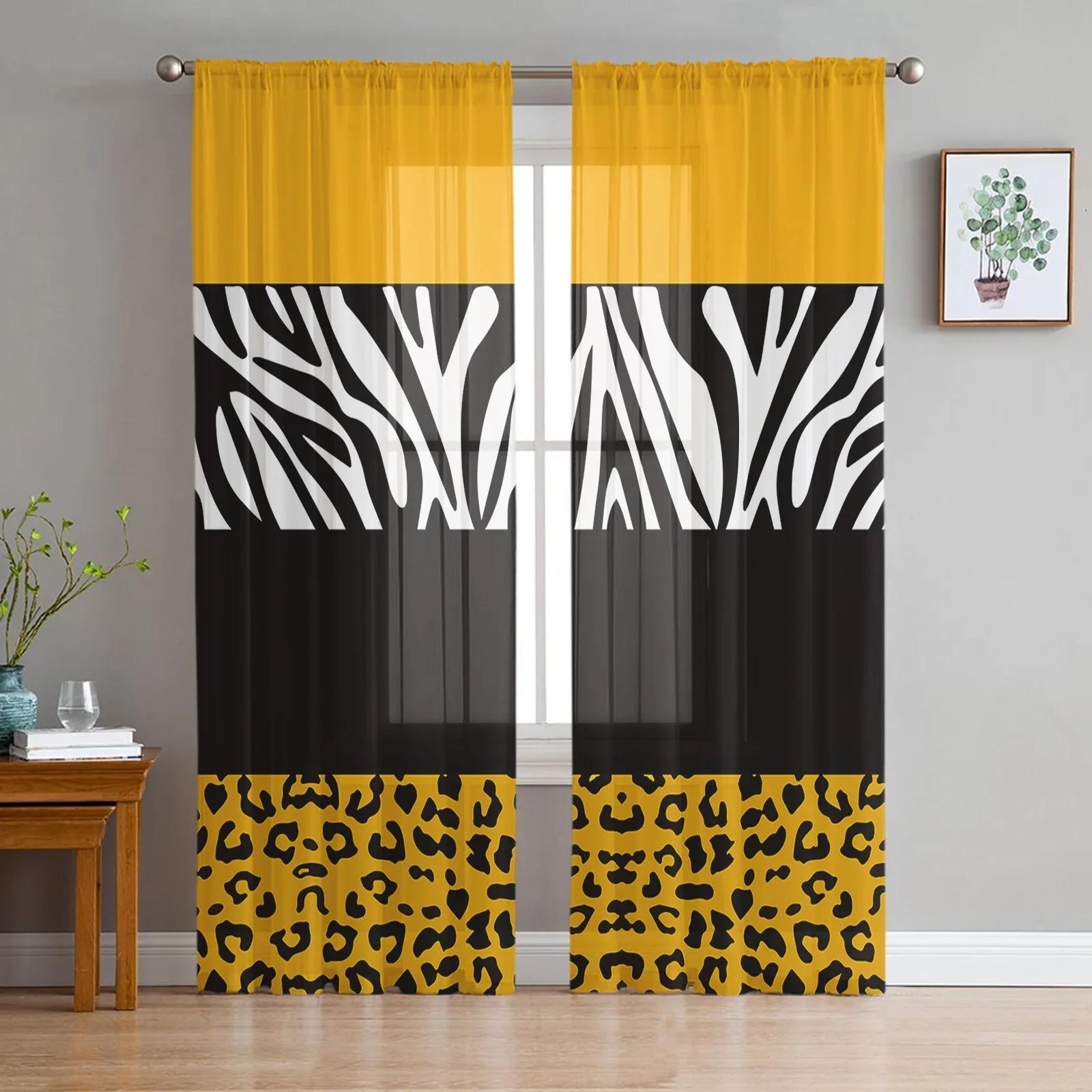 

Golden Yellow Abstract Design Geometric Lines Transparent Drapes Household Window Panel Decorations Light Voile Fine Netting Curtains For Living W135 x H115cm x1&Grommet Top