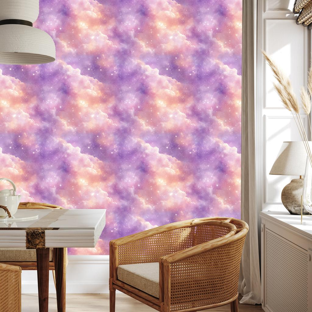 Watercolor Galaxy Wallpaper In Purple, Powder Pink and Coral 50x1000