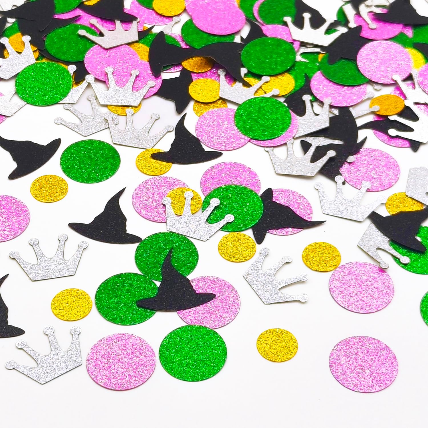 200Pcs Witch Movie Themed Table Confetti, Pink Green Witch Theme Party Decorations Crown Magic Hat Confetti for Good Witch Bad Witch Birthday