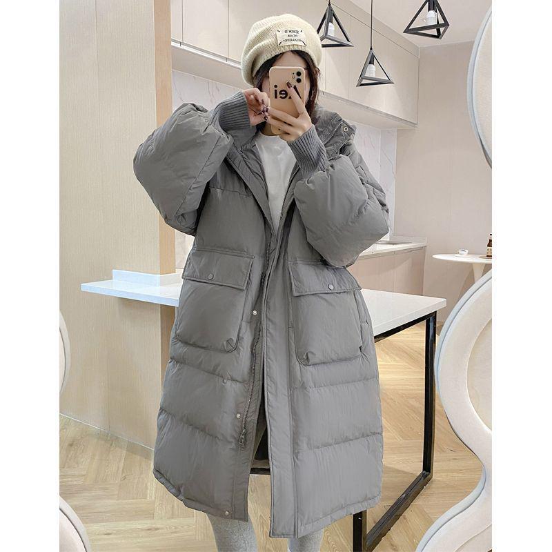 

Зимнее пальто средней длины с капюшоном из хлопка с пухом - Стильное, теплое и длиной ниже колена. XL (160-180 Jin) серый