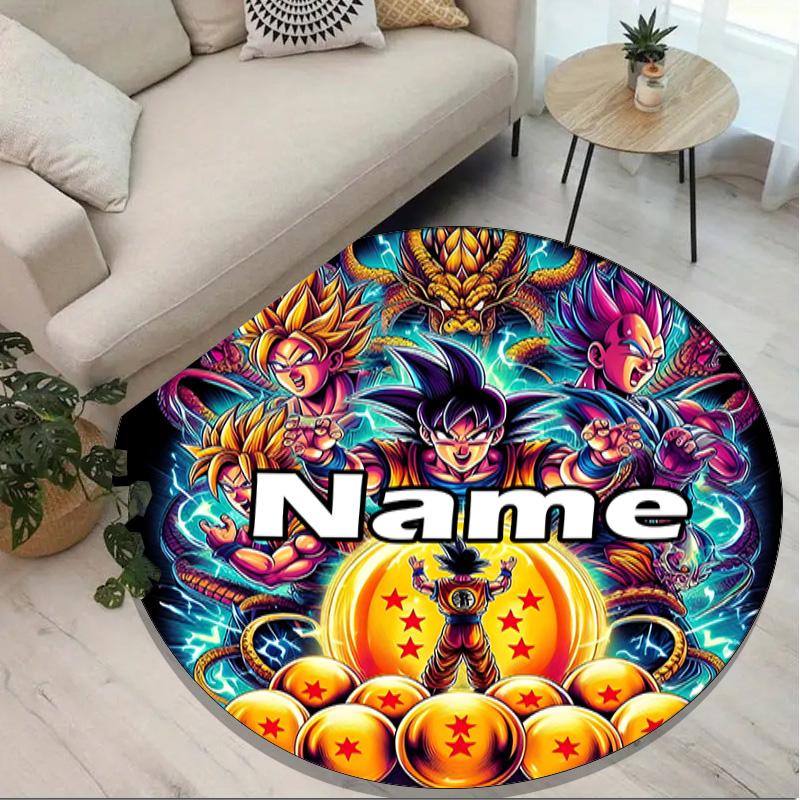 Custom Name Personalized Anime Print Round Rug, Versatile Home Decor Carpet, for Playroom, Apartment, Balcony, Entryway, Hallway Gift