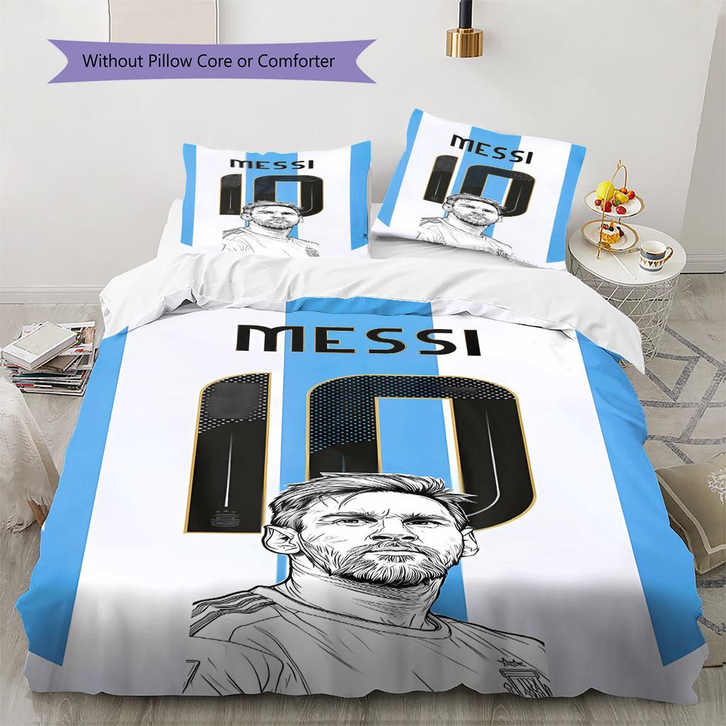 Biancheria da letto con motivo Messi, Set piumino Copripiumino Federa Regalo di compleanno per la casa(1 * copripiumino + 2 * federa, senza nucleo)