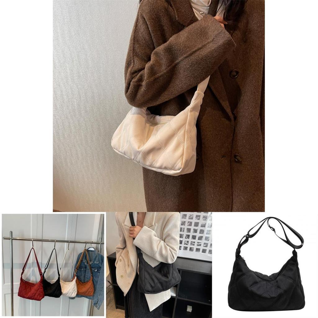 Stylish Urban Minimalist Canvas Shoulder Bag For Women Fall Winter 2023 Trendy Quilted Box Bag