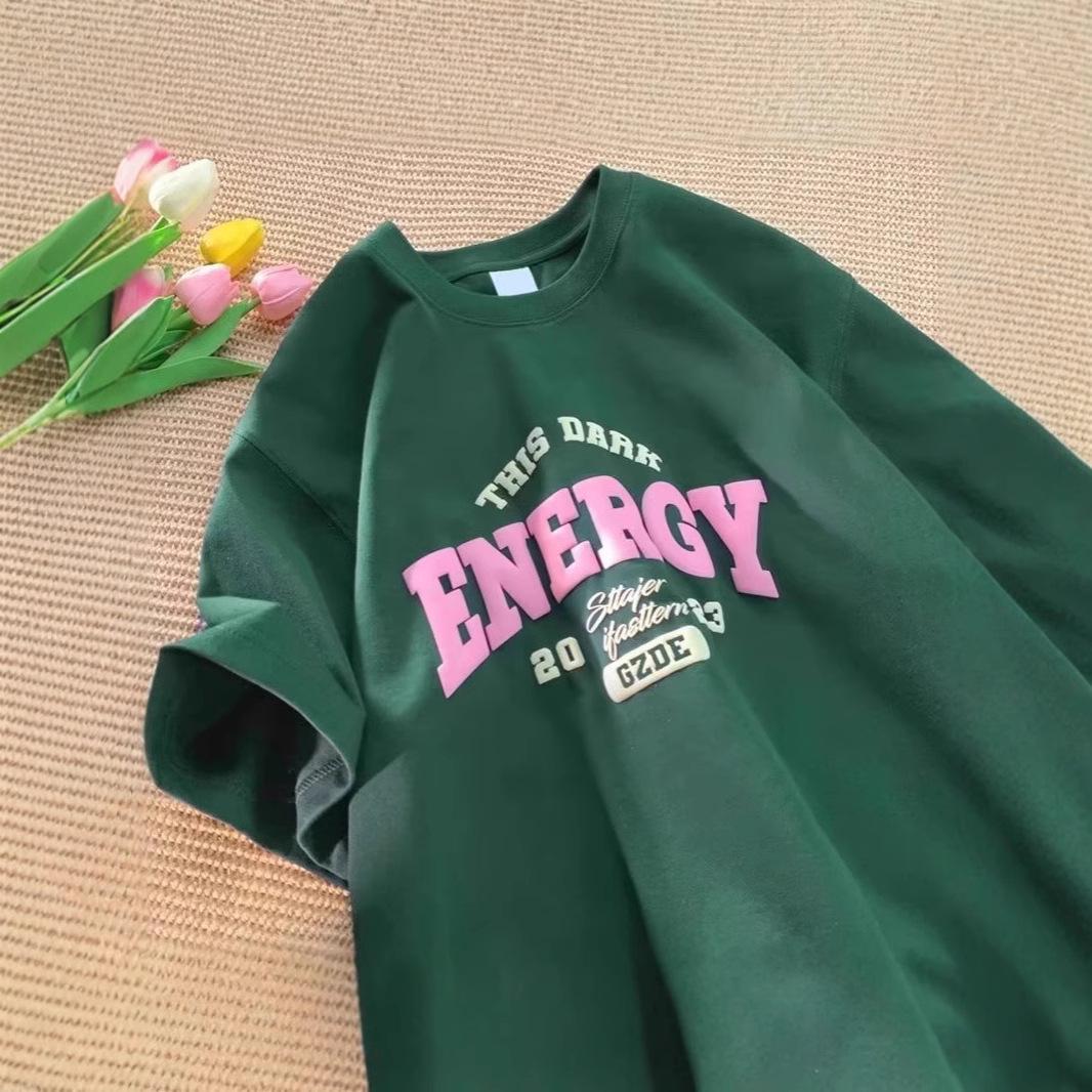 

Мужская летняя модная футболка свободного кроя с рукавом пять восьмых, 180 г, двойной вязки, из молочного шелка, тяжелая, с принтом L темно-зеленого