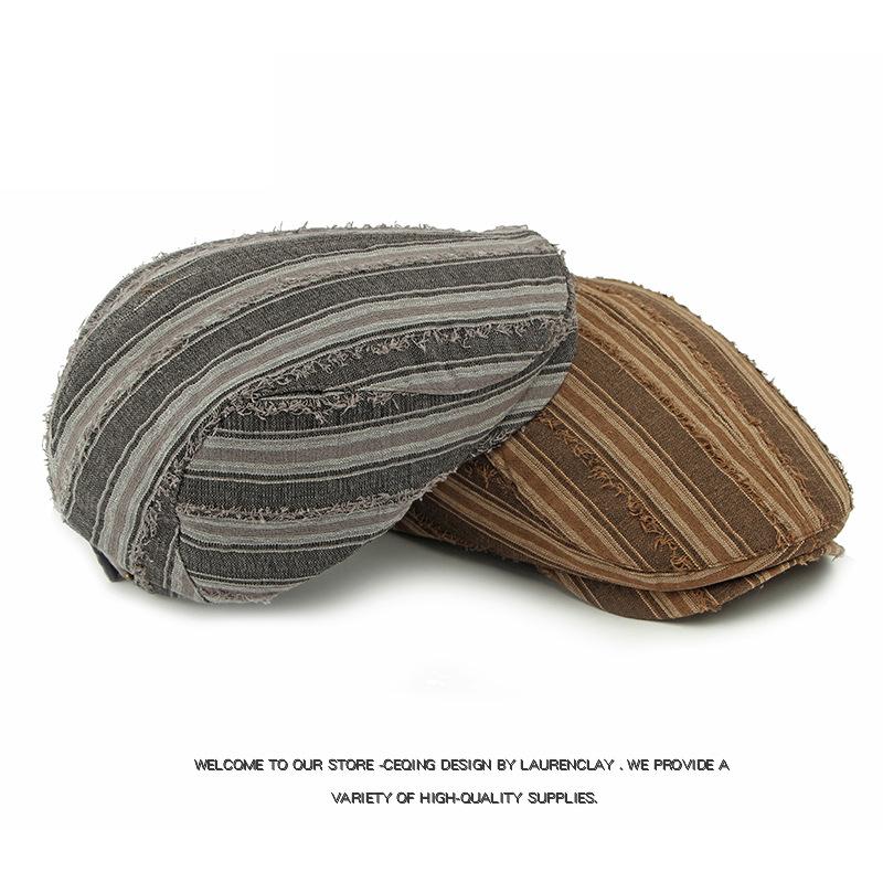 Spring Summer Cap Women's Beret British Vintage Striped Cap Men Peaked Cap