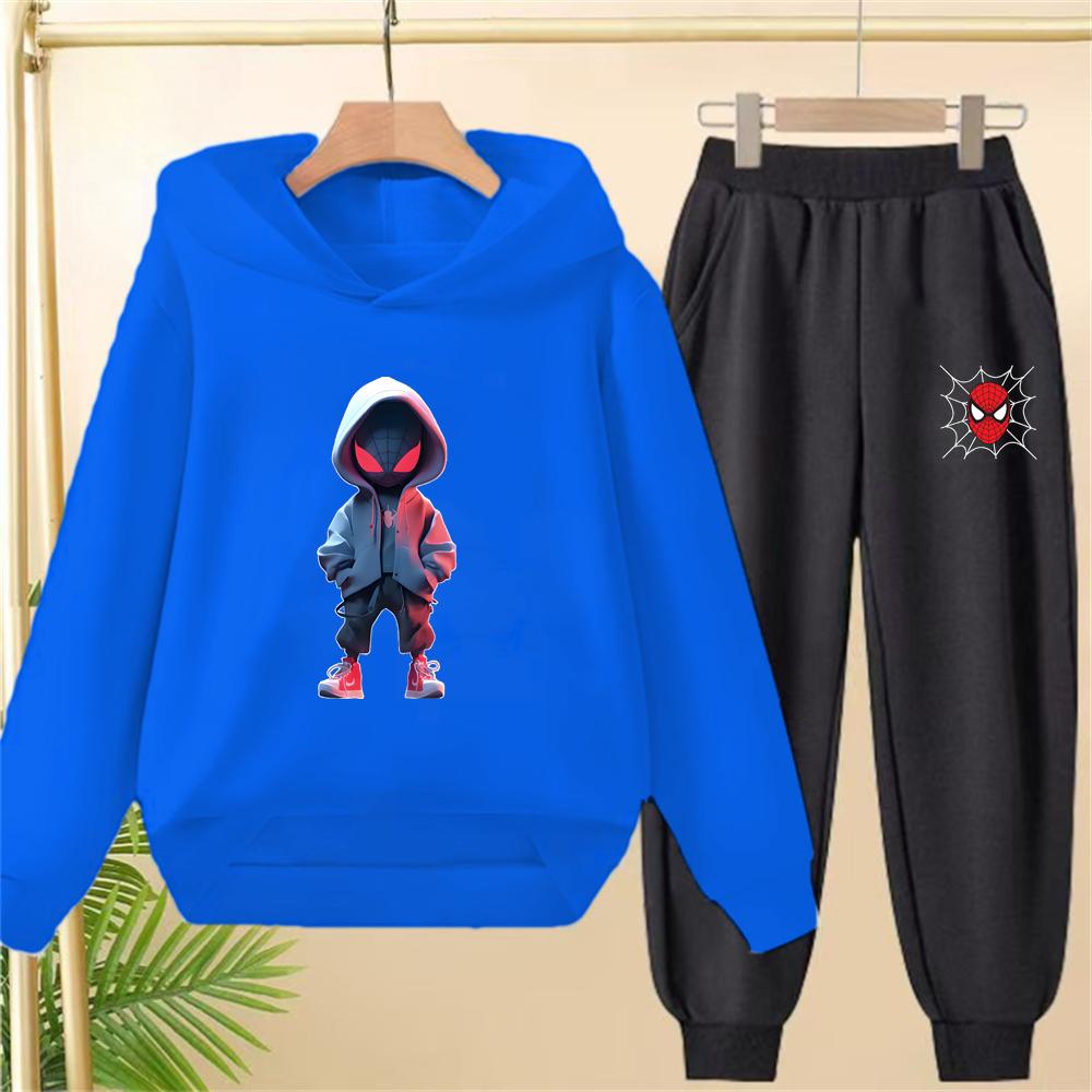 Black Spider-Man Children's hoodie girls boy clothing tops+pants set leisure outerwear sweatshirt Suitable
