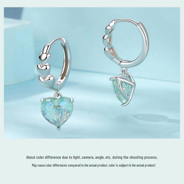 Avle Heart-Shaped Blue-Green Zircon Earrings In S925 Sterling Silver for Women