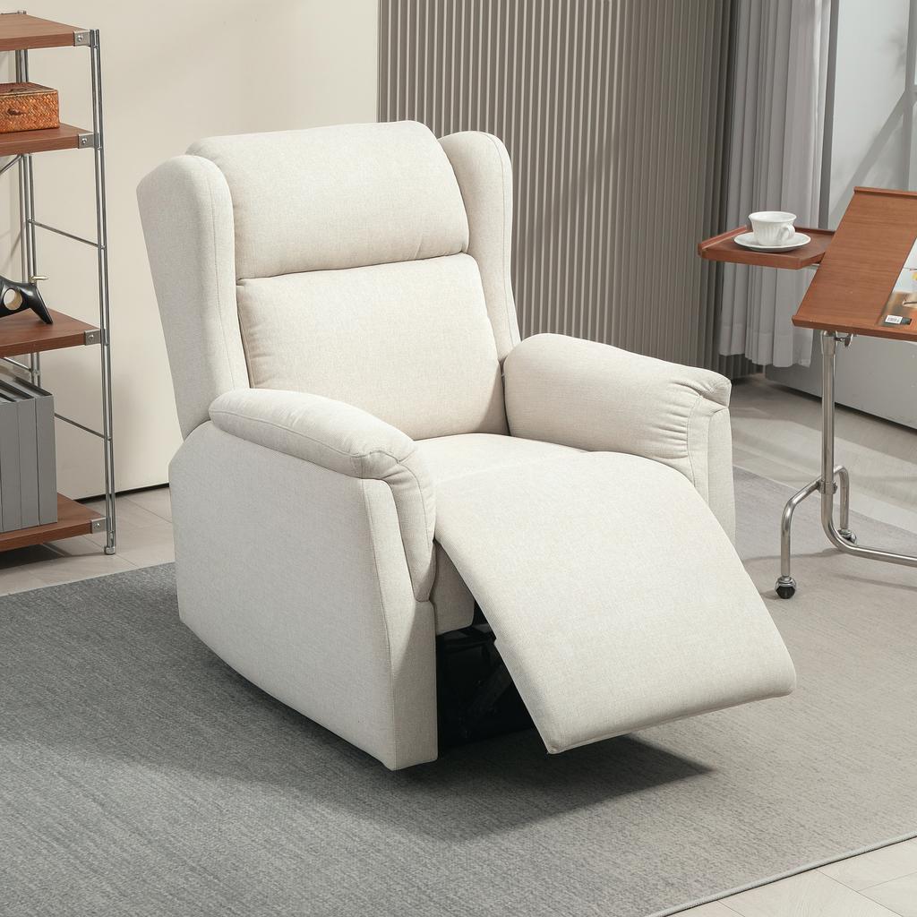 Recliner, Adjustable Upholstered Chair with Footrest, Reclines 160 degrees, Linen Look, Quick Assembly, Beige