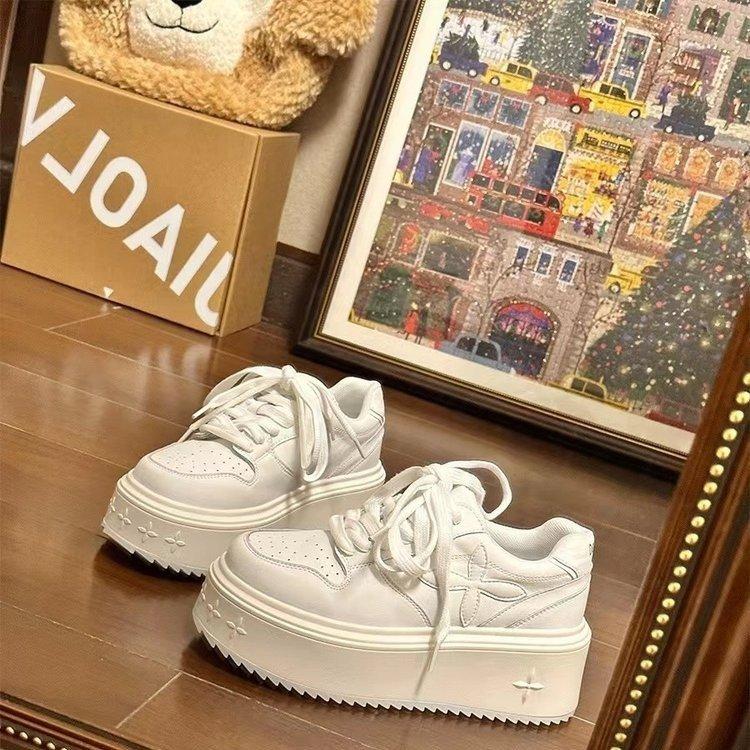 

Thick-soled muffin heightening noodle buns New casual board shoes in spring size 35 бежевый