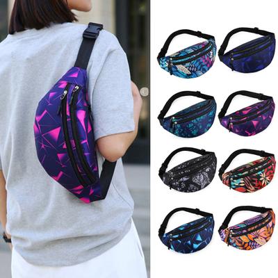 Waist Bag Multi-pockets Leaf Print Nylon Waterproof Casual Gift Portable Women Fanny Pack Crossbody Chest Sling Bag Outdoor Use