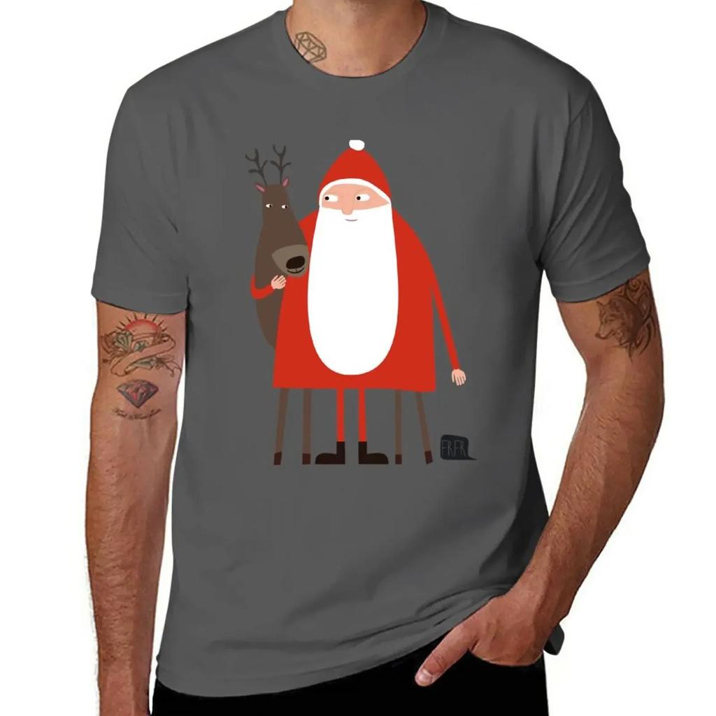 Santa and his reindeer  Weihnachtsmann mit Rentier TShirt kawaii clothes oversizeds mens white t shirts